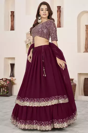 purple sequins georgette lehenga set choli with dupatta