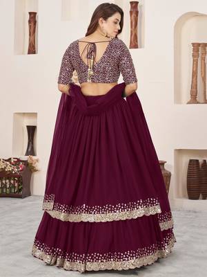 purple sequins georgette lehenga set choli with dupatta 4