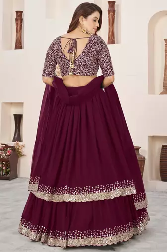 purple sequins georgette lehenga set choli with dupatta