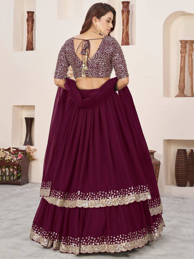 Beautiful Purple Sequins Georgette Engagement Wear Lehenga Choli