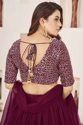 purple sequins georgette lehenga set choli with dupatta