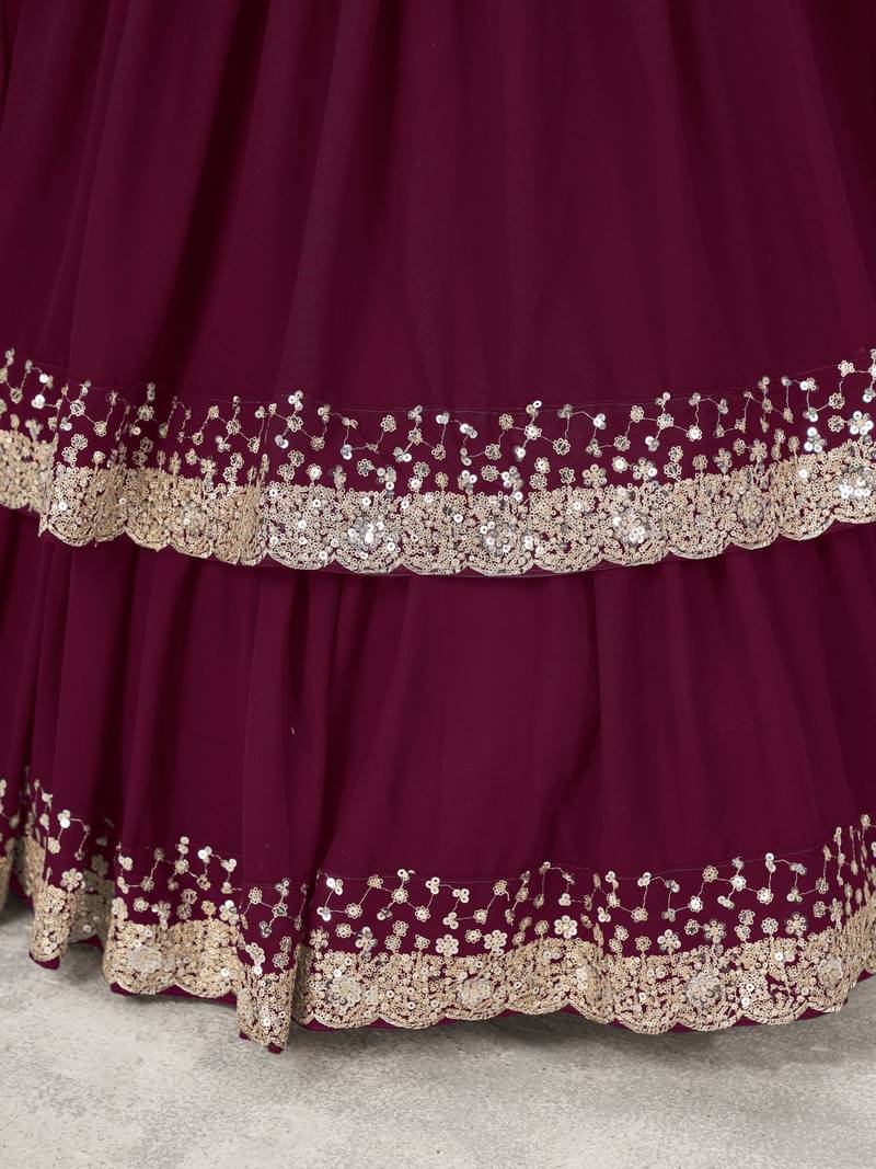 Beautiful Purple Sequins Georgette Engagement Wear Lehenga Choli