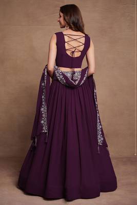 Purple Sequined Embroidered work Faux Georgette Fabric Flared Lehenga Choli with Dupatta. 3