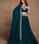 Firozi Sequined Embroidered work Faux Georgette Fabric Flared Lehenga Choli with Dupatta.