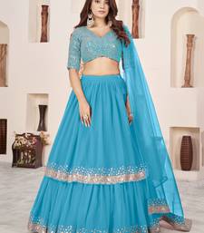 Astonishing SkyBlue Sequins Georgette Engagement Wear Lehenga Choli