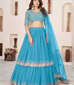 Astonishing SkyBlue Sequins Georgette Engagement Wear Lehenga Choli