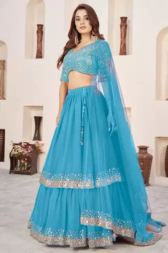 Astonishing SkyBlue Sequins Georgette Engagement Wear Lehenga Choli