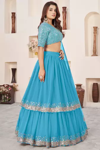 Astonishing SkyBlue Sequins Georgette Engagement Wear Lehenga Choli