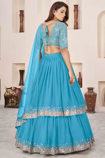 Astonishing SkyBlue Sequins Georgette Engagement Wear Lehenga Choli