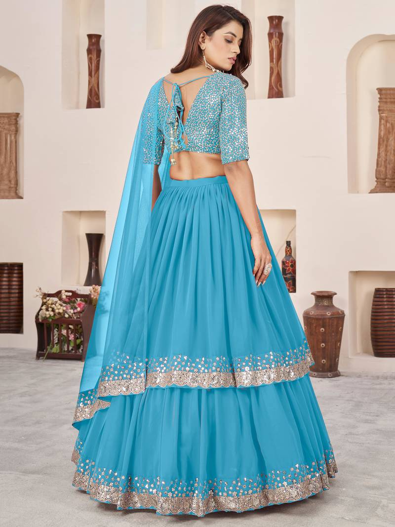 Astonishing SkyBlue Sequins Georgette Engagement Wear Lehenga Choli