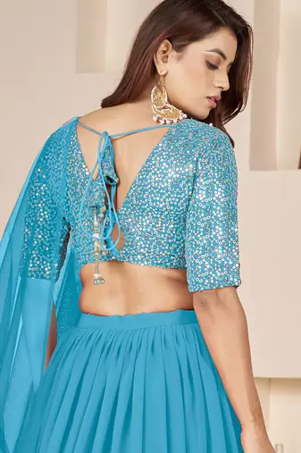 Astonishing SkyBlue Sequins Georgette Engagement Wear Lehenga Choli