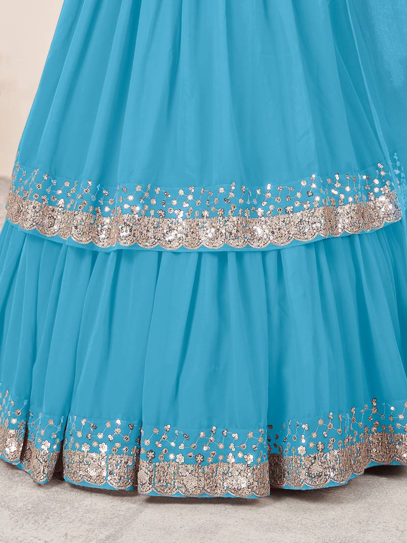 Astonishing SkyBlue Sequins Georgette Engagement Wear Lehenga Choli
