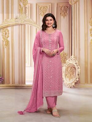 Pink Silk Straight Salwar Suit 1