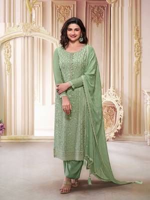 Green embroidered chinon silk blend salwar suit 1