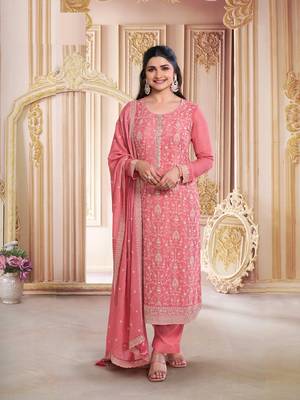 Orange embroidered chinon silk blend salwar suit 1