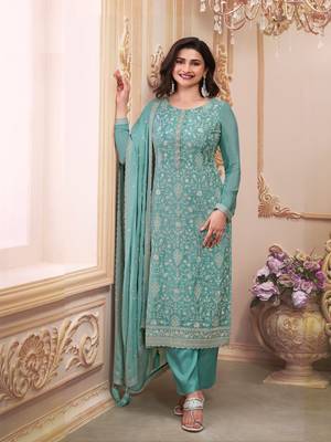 Sky embroidered chinon silk blend stitched salwar suit 1