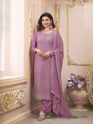 Purple embroidered chinon silk blend salwar suit 1