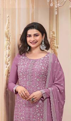 Purple embroidered chinon silk blend salwar suit 2