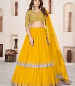 Incredible Yellow Sequins Georgette Engagement Wear Lehenga Choli