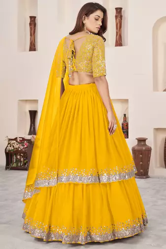 yellow sequins georgette lehenga set choli with dupatta