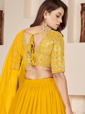 yellow sequins georgette lehenga set choli with dupatta 6