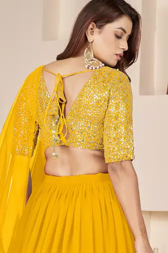 yellow sequins georgette lehenga set choli with dupatta