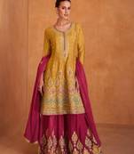 Mustard embroidered premium semi stitched salwar suit