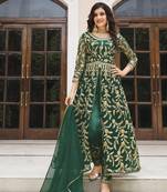 Green embroidered butterfly net semi stitched salwar suit