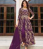 Purple embroidered butterfly net semi stitched salwar suit