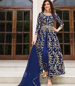 Blue embroidered butterfly net semi stitched salwar suit