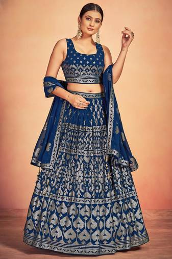 Awesome Blue Sequins Embroidered Georgette Lehenga Choli