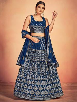 blue sequins embroidered georgette lehenga set choli with dupatta 1