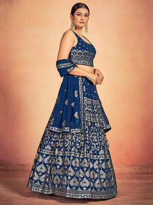 blue sequins embroidered georgette lehenga set choli with dupatta 2