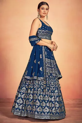 blue sequins embroidered georgette lehenga set choli with dupatta