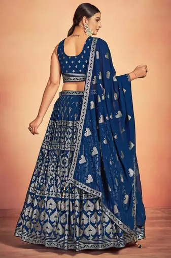 blue sequins embroidered georgette lehenga set choli with dupatta