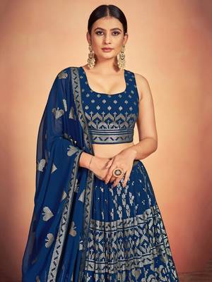 blue sequins embroidered georgette lehenga set choli with dupatta 4