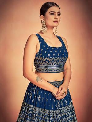 blue sequins embroidered georgette lehenga set choli with dupatta 5