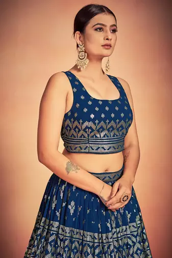 blue sequins embroidered georgette lehenga set choli with dupatta