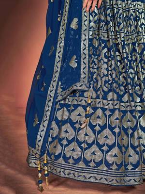 blue sequins embroidered georgette lehenga set choli with dupatta 6