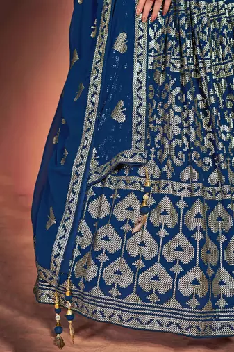 blue sequins embroidered georgette lehenga set choli with dupatta