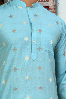 Sky blue art silk printed kurta pyjamas for men's indian traditional ethnic wear 4
