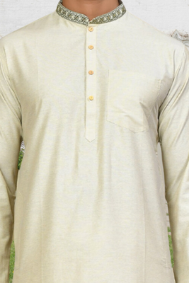 Cream art silk solid kurta pyjamas for men's indian traditional ethnic wear 4