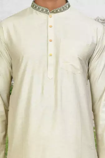Cream art silk solid kurta pyjamas for men's indian traditional ethnic wear