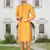 Yellow art silk solid kurta churidar for men's indian traditional ethnic wear