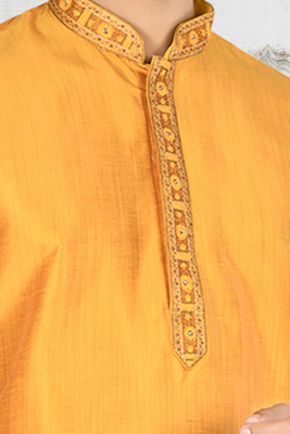Yellow art silk solid kurta churidar for men's indian traditional ethnic wear 4