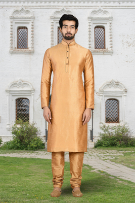 Chiku art silk solid kurta churidar for men's indian traditional ethnic wear 1