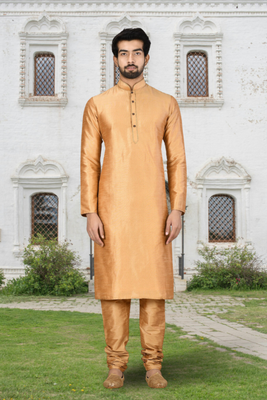 Chiku art silk solid kurta churidar for men's indian traditional ethnic wear 2
