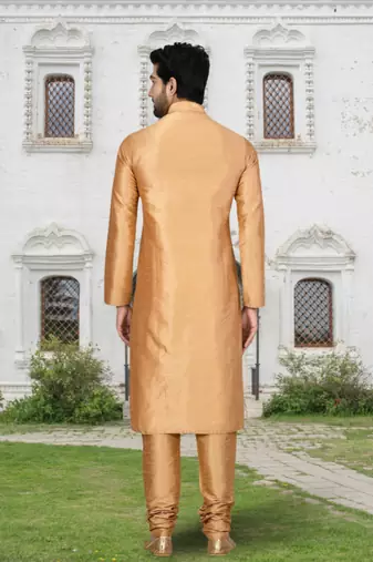 Chiku art silk solid kurta churidar for men's indian traditional ethnic wear