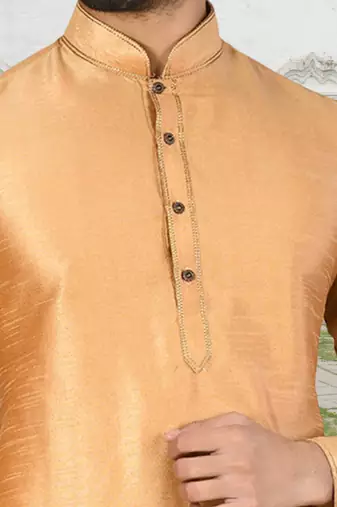 Chiku art silk solid kurta churidar for men's indian traditional ethnic wear