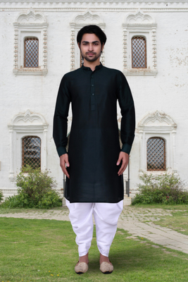 Navy blue art silk solid kurta patiala for men's indian traditional ethnic wear 1